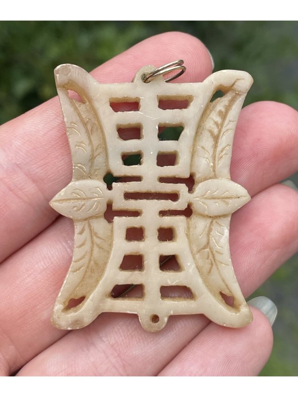 Vintage 20th C. Hand Carved Chinese Soapstone Auspicious Symbol Pendant Jewelry